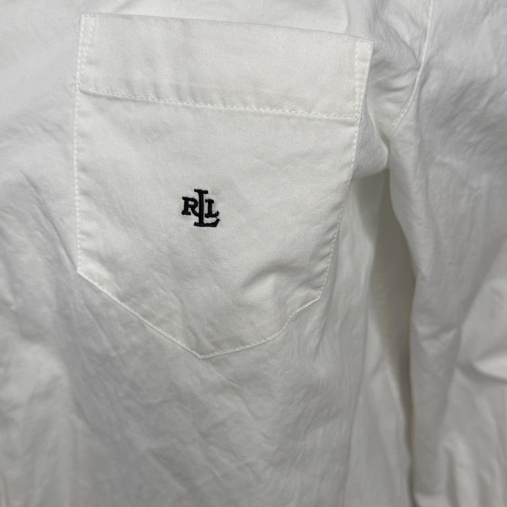 Ralph Lauren 100% Cotton White Button-Up with Navy collar and cuff trim accents - Picture 4 of 11